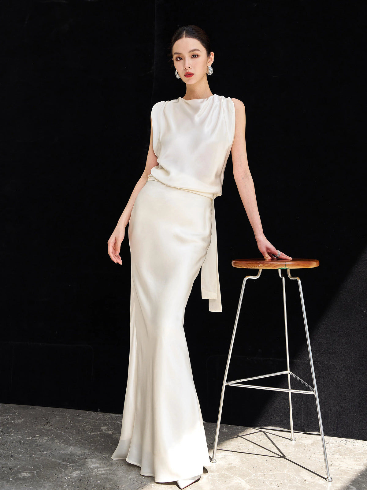 Women's Longline Open-Back Mermaid Two-Piece Set for Office Workwear Wedding Guest Business Casual Travel Weekend At Home