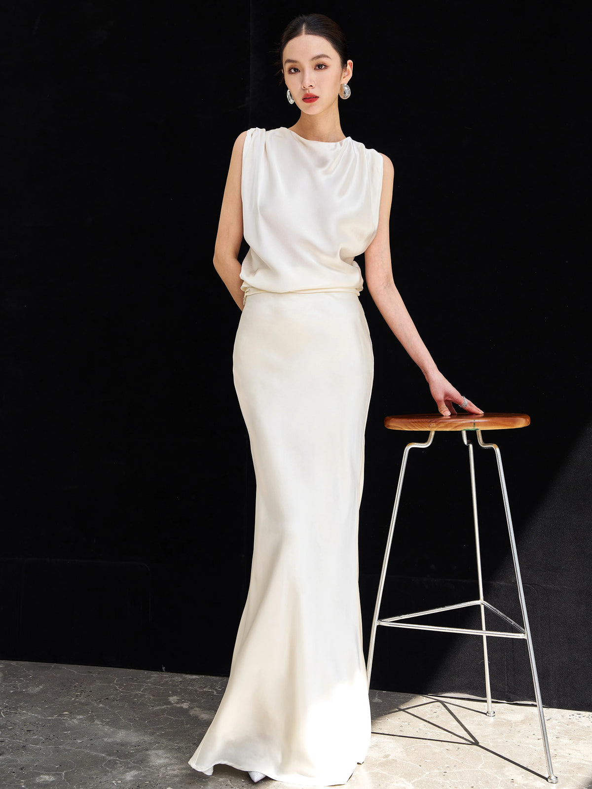 Women's Longline Open-Back Mermaid Two-Piece Set for Office Workwear Wedding Guest Business Casual Travel Weekend At Home