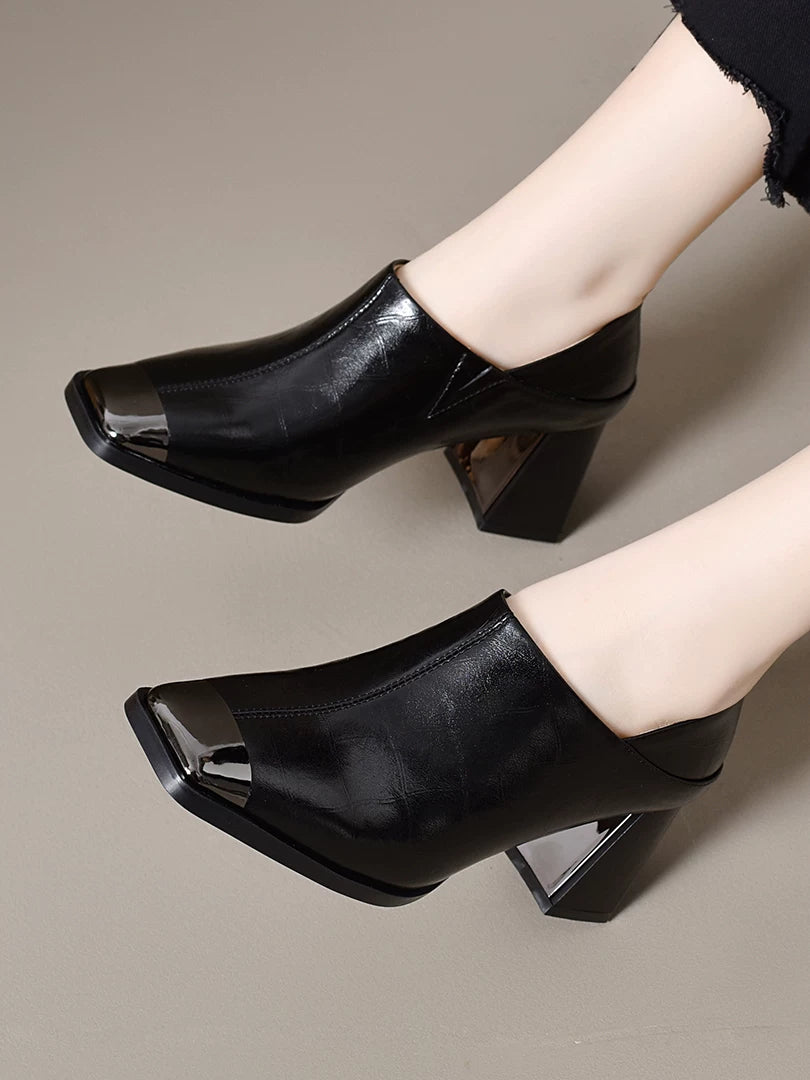 Leather Square Toe French-inspired Pumps for Women