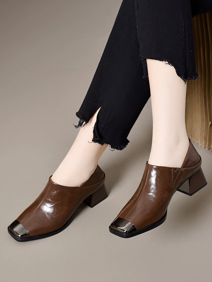 Leather Square Toe French-inspired Pumps for Women