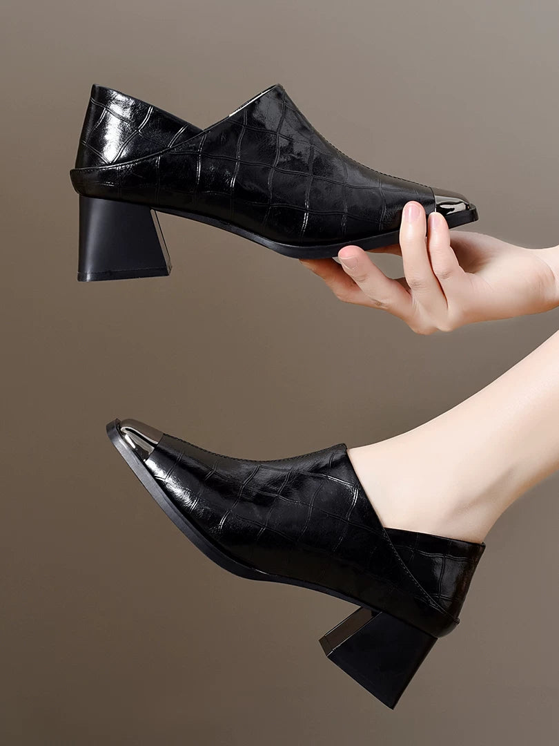 Leather Square Toe French-inspired Pumps for Women