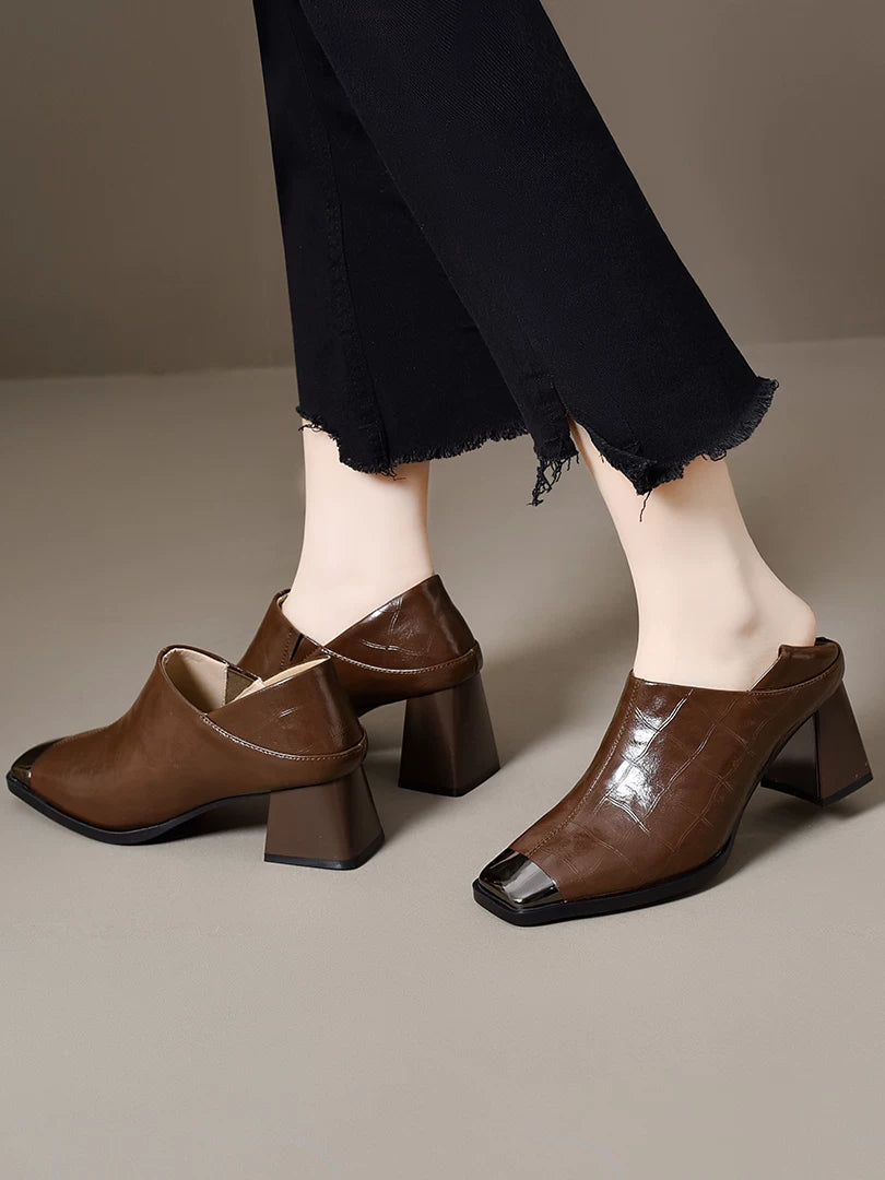Leather Square Toe French-inspired Pumps for Women