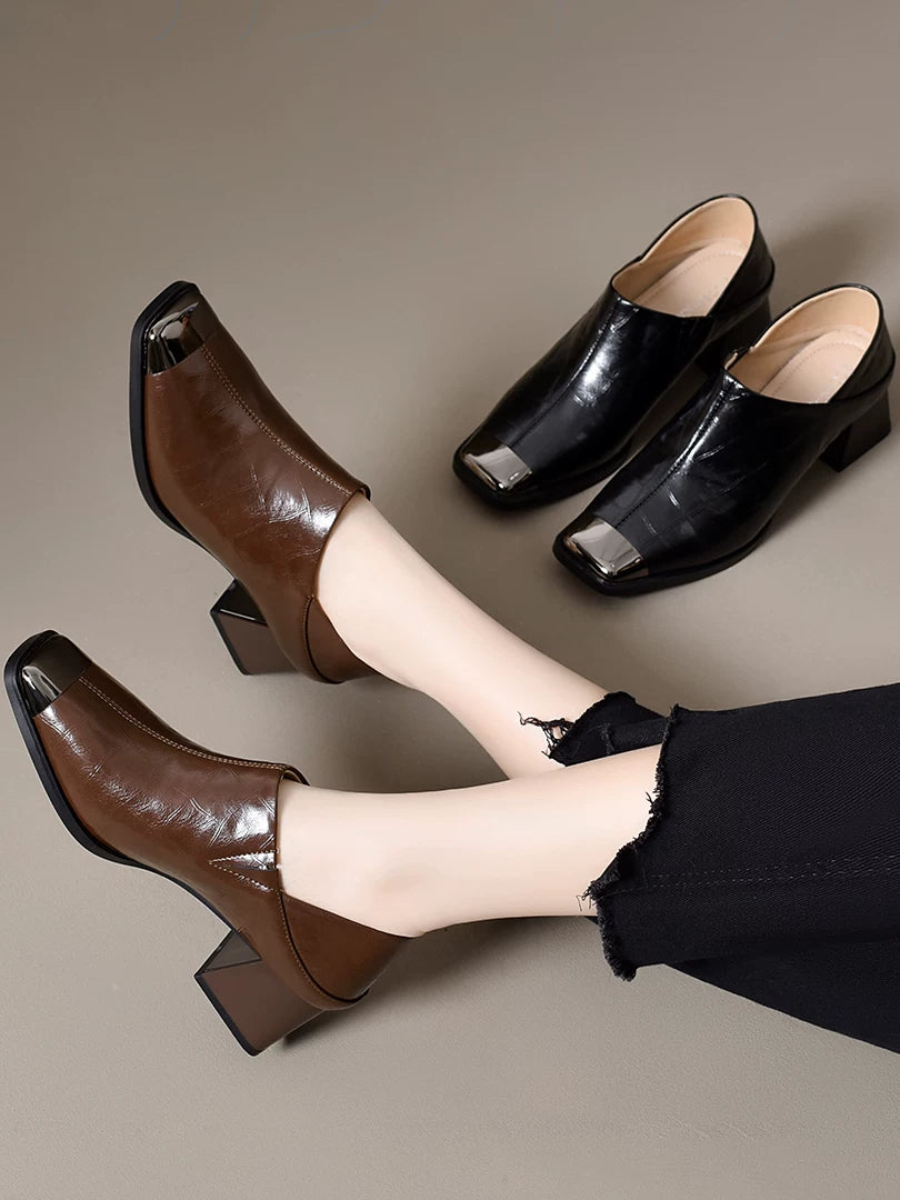 Leather Square Toe French-inspired Pumps for Women