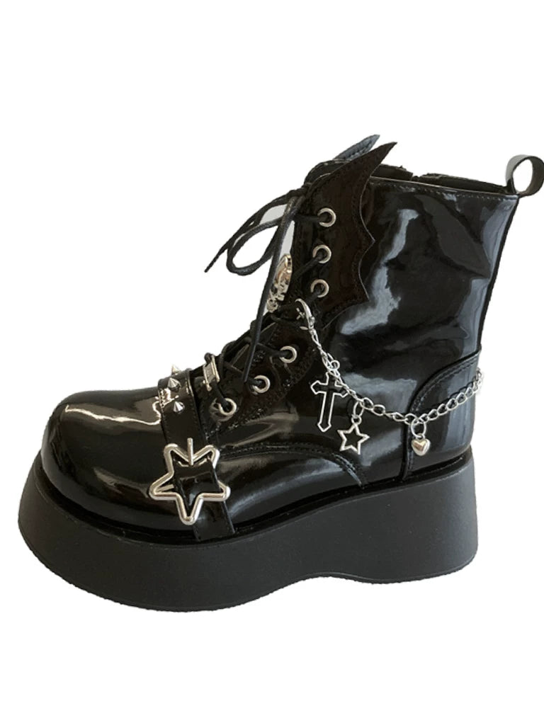 Women's Chunky Sole Petite Dark Martin Combat Boots for Fall Outfits Streetwear Winter Office and Weekend Everyday Wear