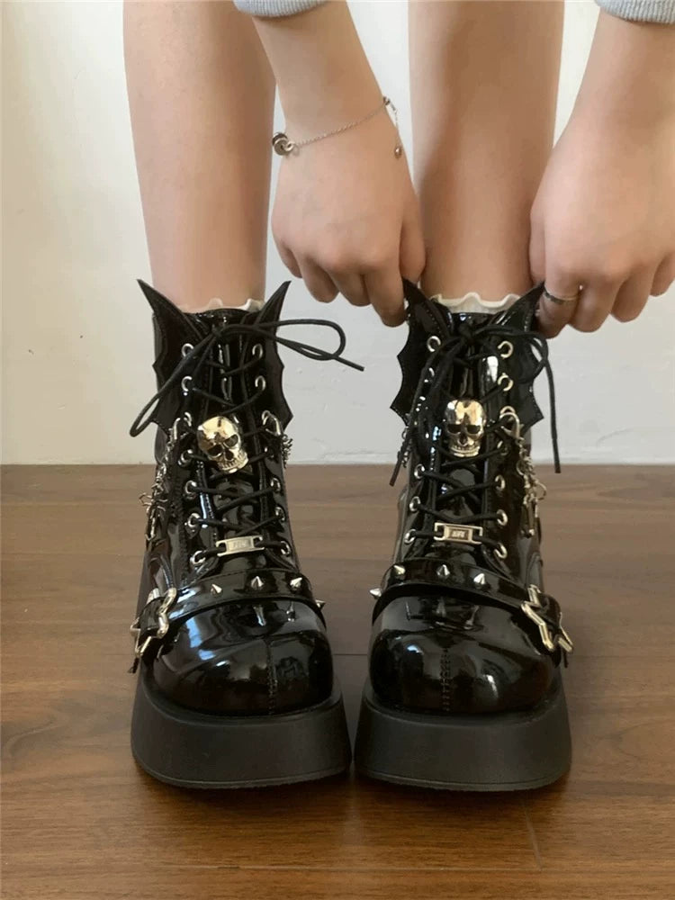 Women's Chunky Sole Petite Dark Martin Combat Boots for Fall Outfits Streetwear Winter Office and Weekend Everyday Wear