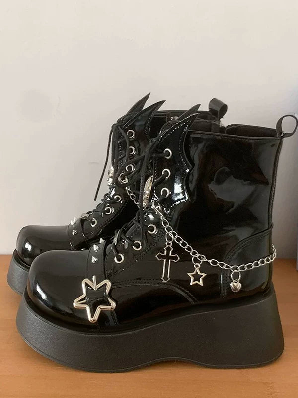 Women's Chunky Sole Petite Dark Martin Combat Boots for Fall Outfits Streetwear Winter Office and Weekend Everyday Wear
