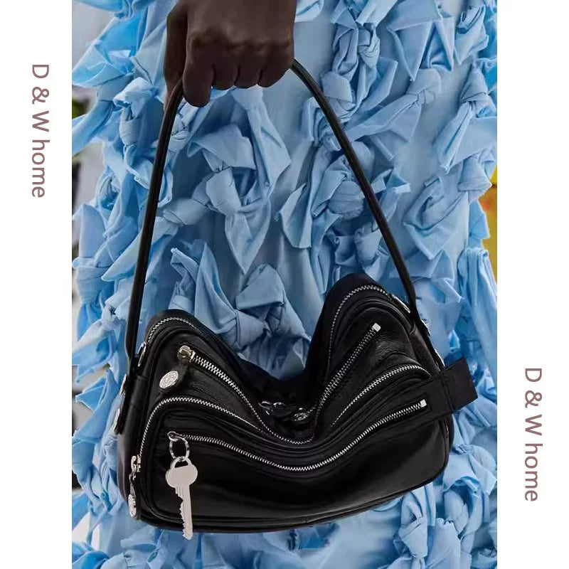 Women's Large-Capacity Leather Moto Bag Studded Shoulder Purse Hobo for Everyday Use Travel Work Office School