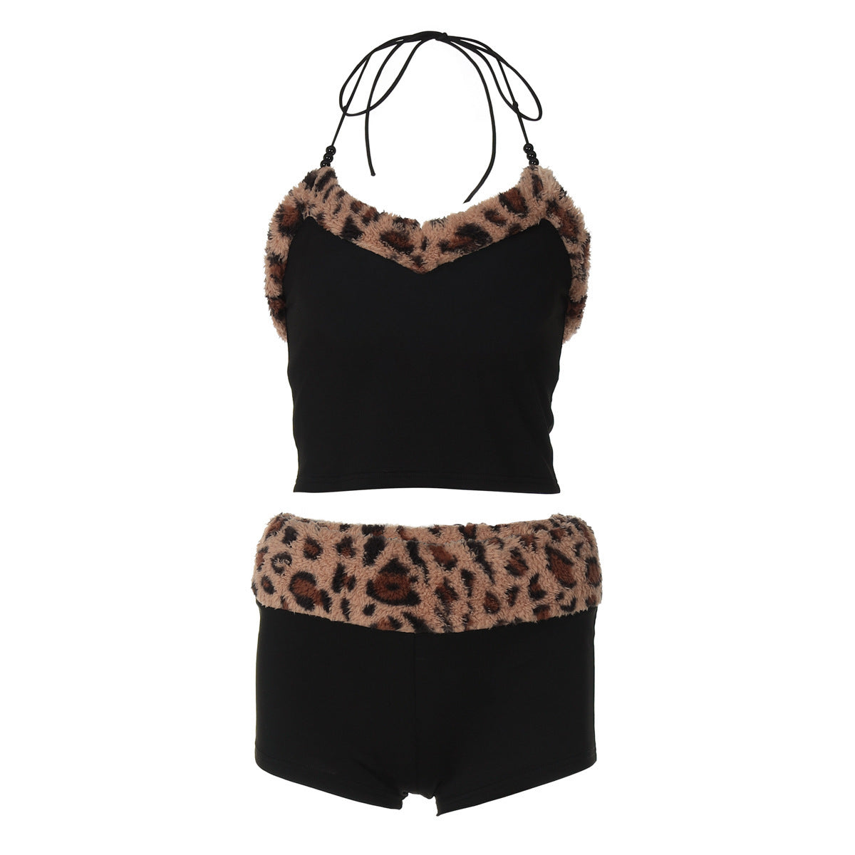 Women's Waist-Defining Slim-Waist Leopard Plush Waist-Cinching Two-Piece Set for Office Workwear Wedding Guest Business Casual Travel Weekend At Home