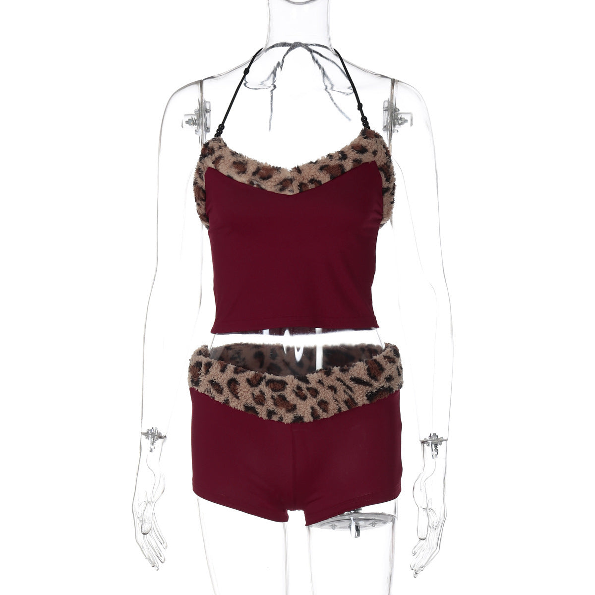 Women's Waist-Defining Slim-Waist Leopard Plush Waist-Cinching Two-Piece Set for Office Workwear Wedding Guest Business Casual Travel Weekend At Home