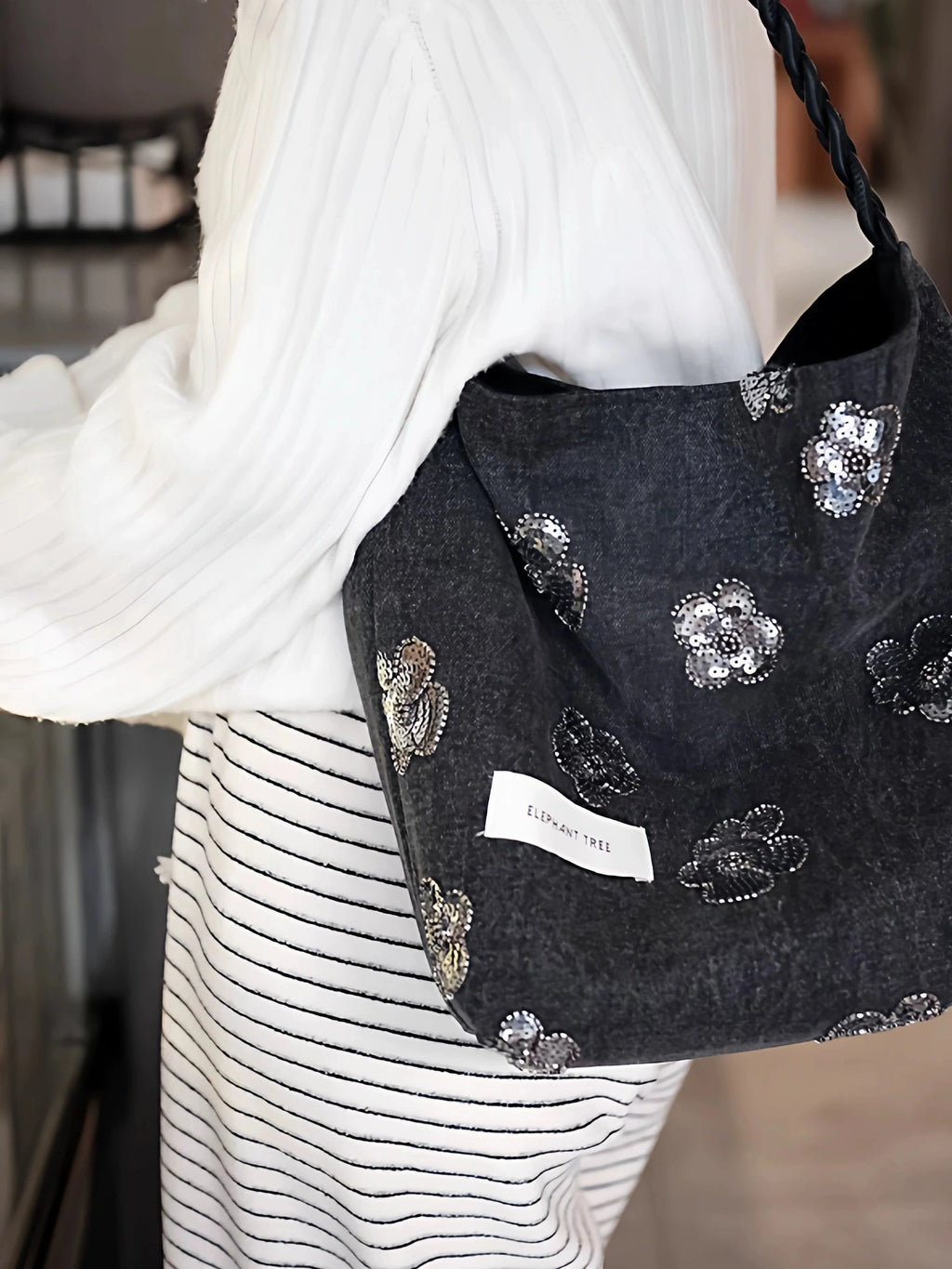 Women's Large-capacity Canvas Glitter Fall Winter Black Office Designer Luxe Workwear Tote Bag Shoulder Crossbody Purse Work Travel Everyday Purse
