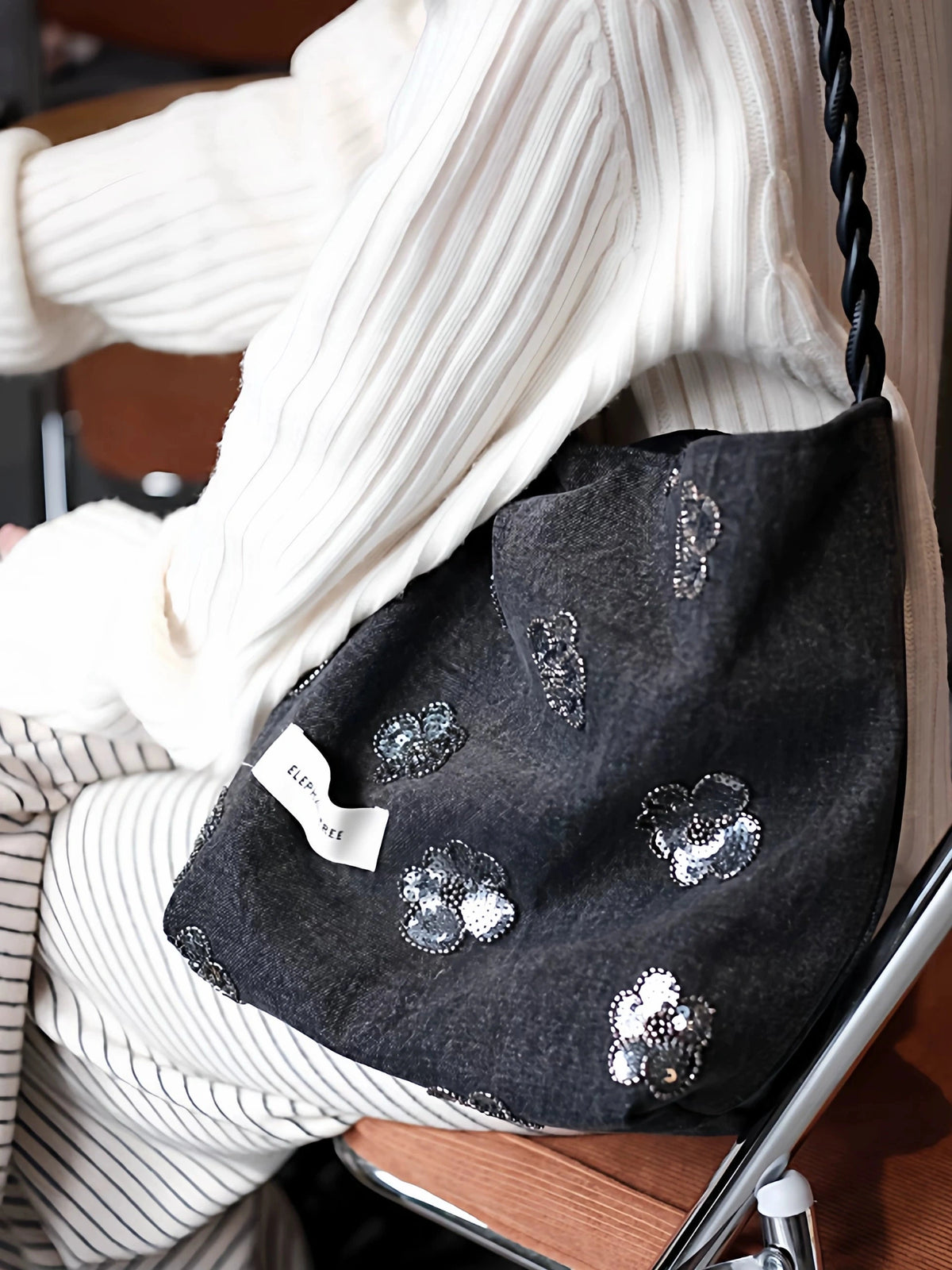 Women's Large-capacity Canvas Glitter Fall Winter Black Office Designer Luxe Workwear Tote Bag Shoulder Crossbody Purse Work Travel Everyday Purse