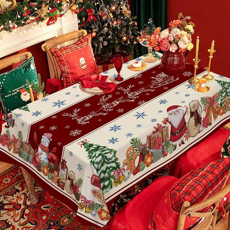 Red Christmas Tablecloth, Festive Rectangle Dining Cover for Christmas Dinner and Winter Parties