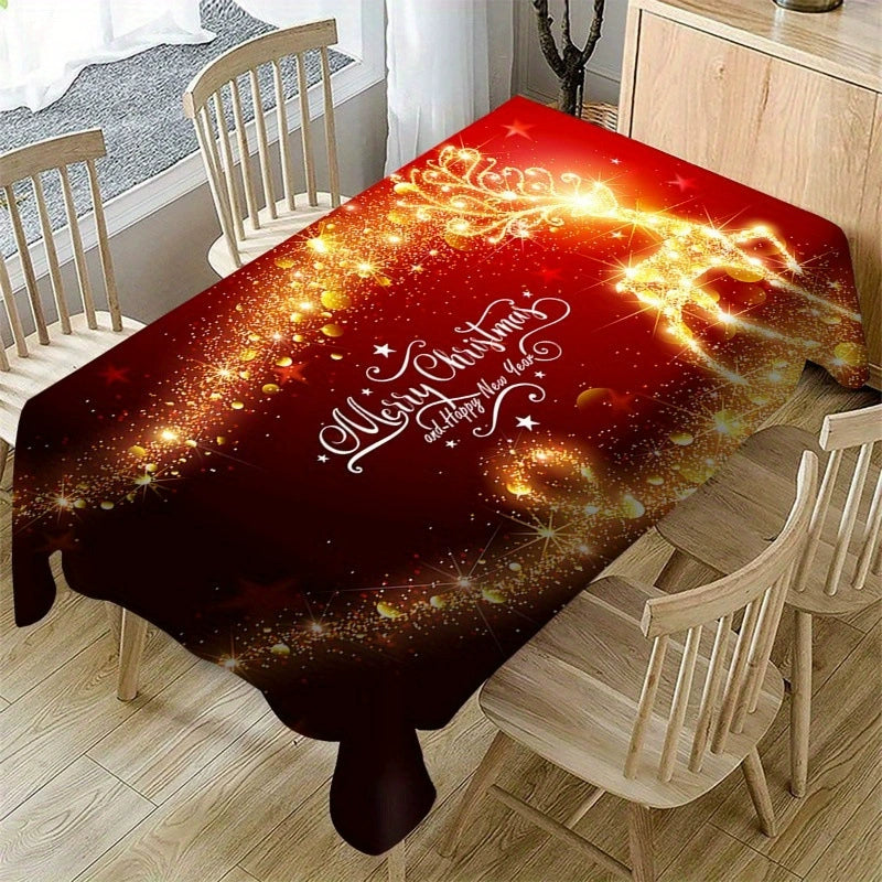 Red Christmas Tablecloth, Festive Rectangle Dining Cover for Christmas Dinner and Winter Parties