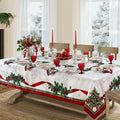 Red Christmas Tablecloth, Festive Rectangle Dining Cover for Christmas Dinner and Winter Parties