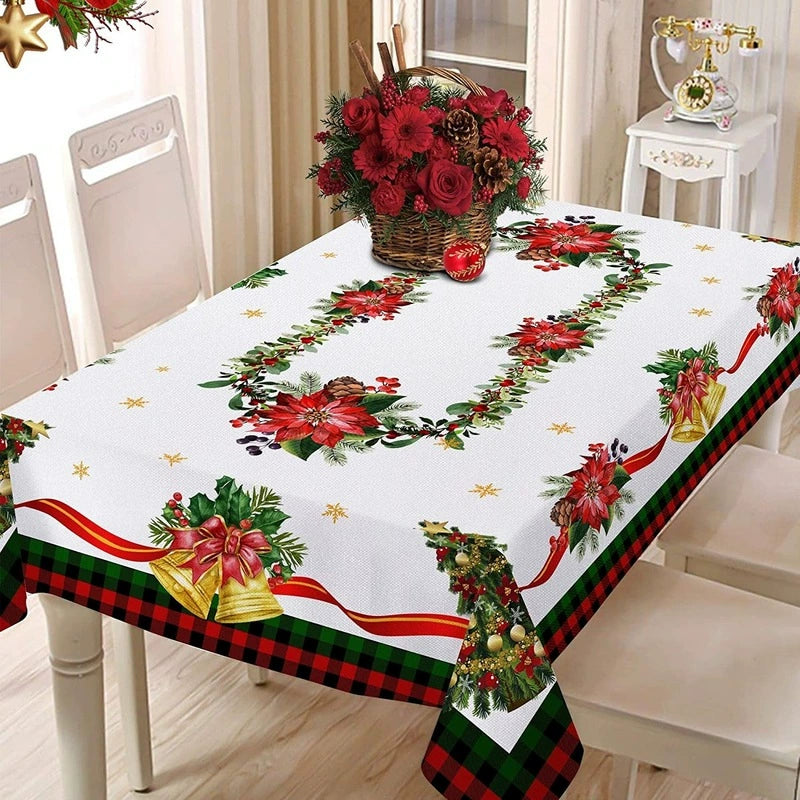 Red Christmas Tablecloth, Festive Rectangle Dining Cover for Christmas Dinner and Winter Parties