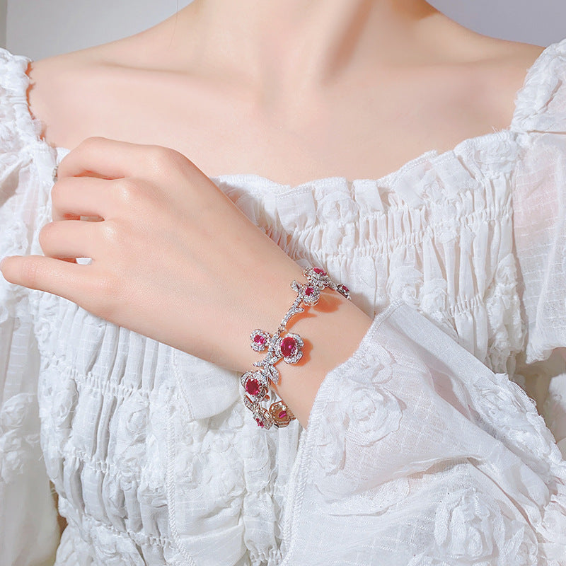 Cubic zirconia floral bracelet by Yoshan, detail view 2
