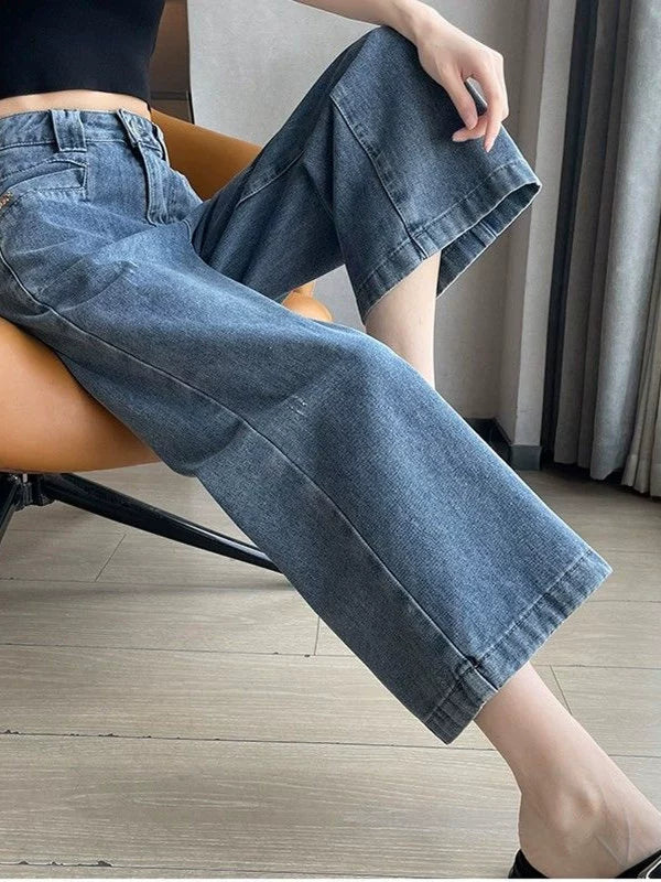 Women's Straight Workwear Petite Oversized Wide-Leg Jeans for Casual Outfits Everyday Office Weekend Date Night