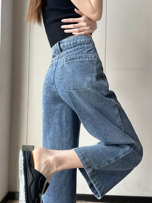 Women's Straight Workwear Petite Oversized Wide-Leg Jeans for Casual Outfits Everyday Office Weekend Date Night