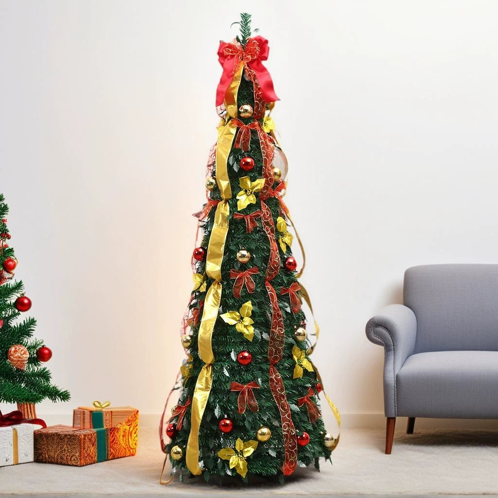 1.8m Folding Artificial Christmas Tree, PVC Holiday Tree with Stand for Home Office and Party Decor