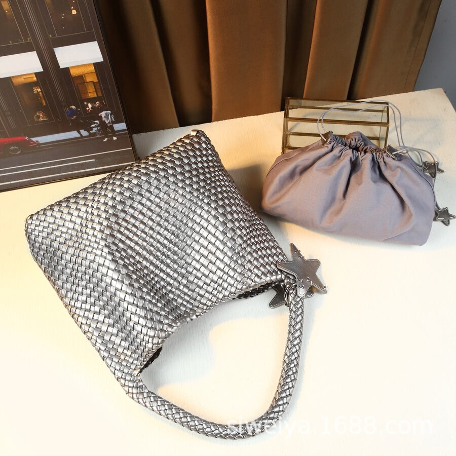 Women's Large-Capacity Woven Commute Office Workwear Casual Tote Bag Shoulder Crossbody Purse Work and Travel School