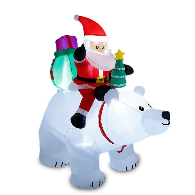 Santa Riding Polar Bear LED Inflatable Decor, Large Outdoor Yard Display with Lighted Holiday Scene