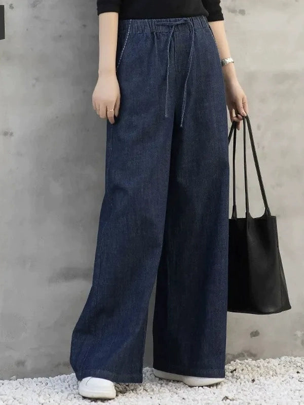 Women's Embroidered High-Waist Oversized Retro Straight Pants for Office Outfits Business Casual Work Travel Comfort Weekend