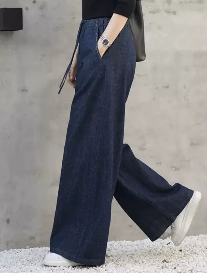 Women's Embroidered High-Waist Oversized Retro Straight Pants for Office Outfits Business Casual Work Travel Comfort Weekend