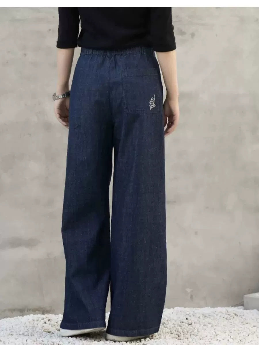 Women's Embroidered High-Waist Oversized Retro Straight Pants for Office Outfits Business Casual Work Travel Comfort Weekend