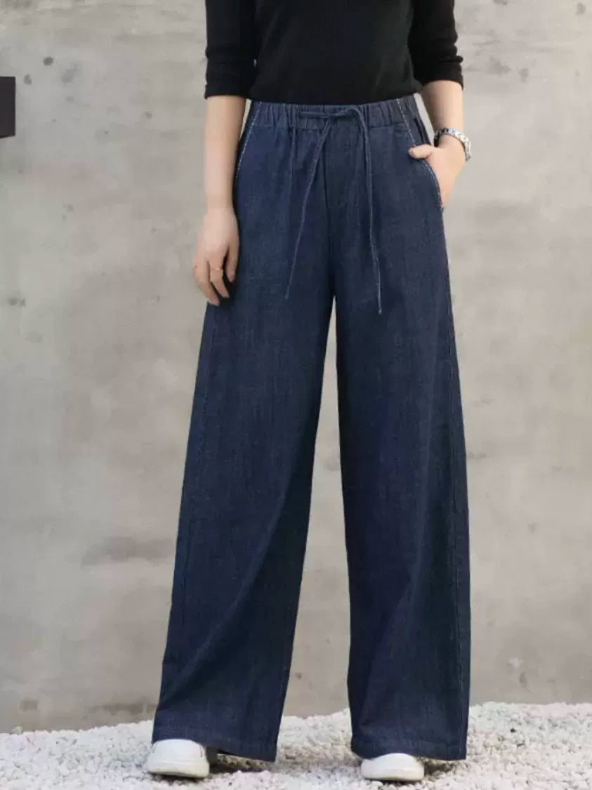 Women's Embroidered High-Waist Oversized Retro Straight Pants for Office Outfits Business Casual Work Travel Comfort Weekend