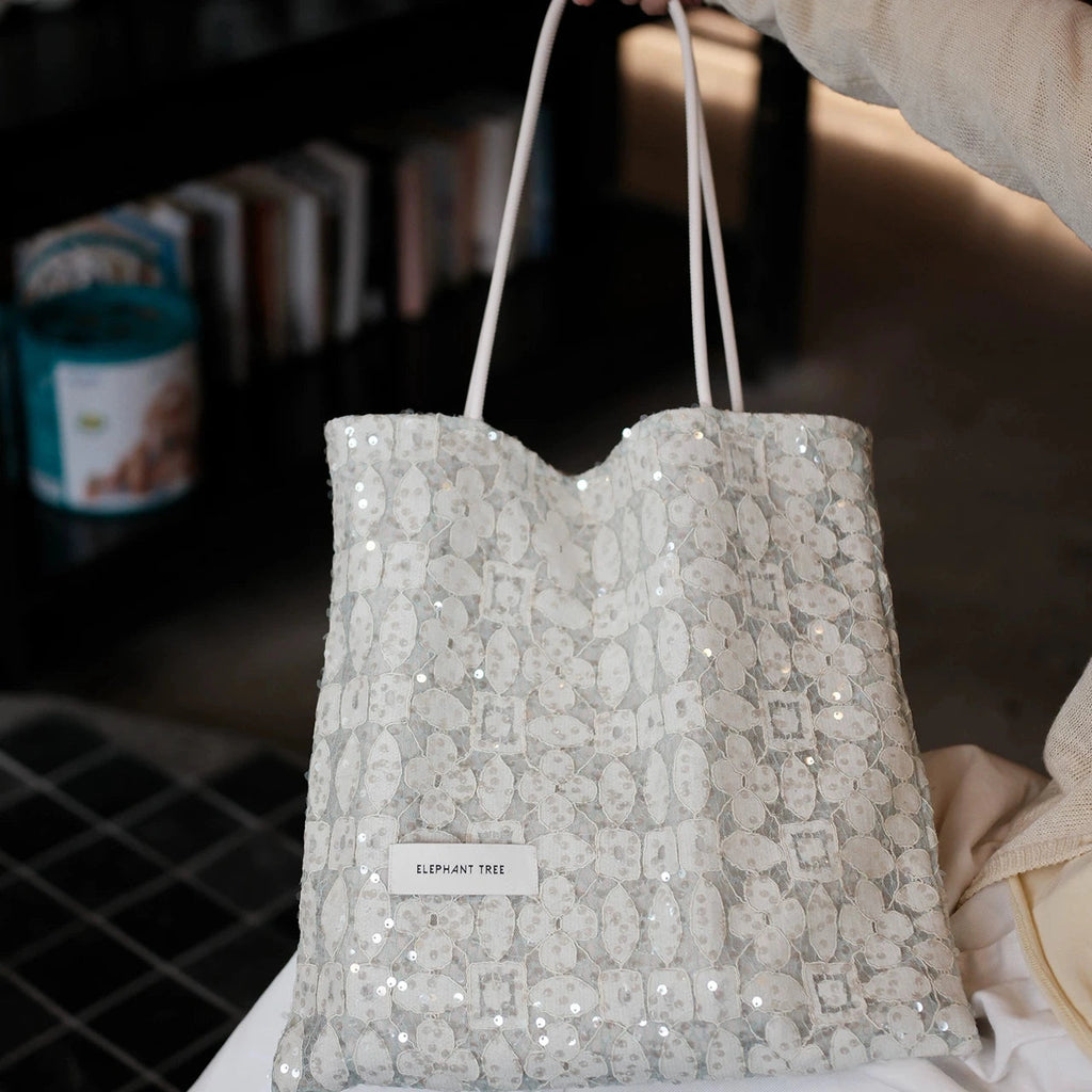 Women's Large-capacity Canvas Glitter Lace Designer Elegant Shoulder Bag Work Travel Everyday Purse