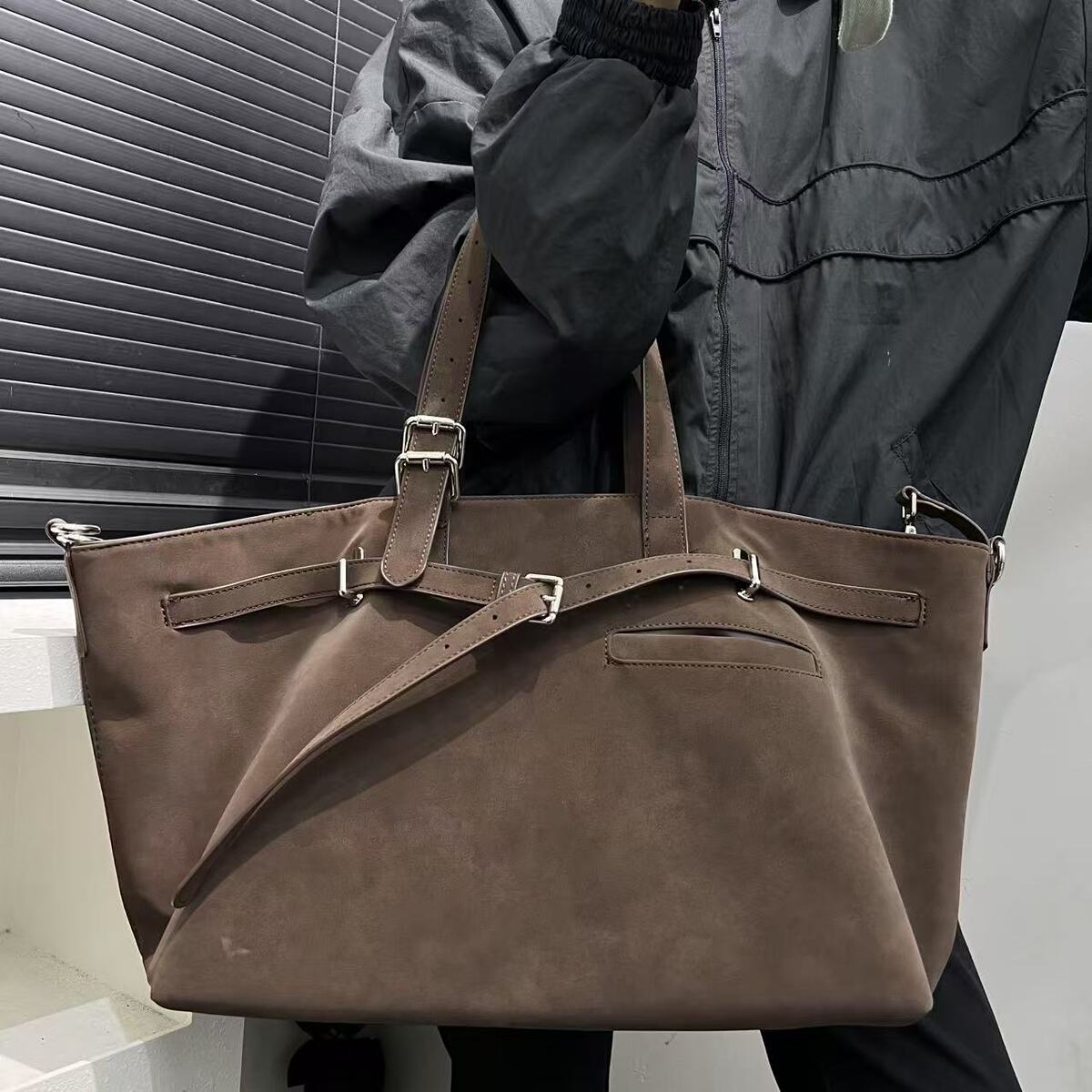 Women's Large-Capacity Y2k Streetwear Oxidized Brown-Tone Tote Bag Shoulder Crossbody Purse Work and Travel Office