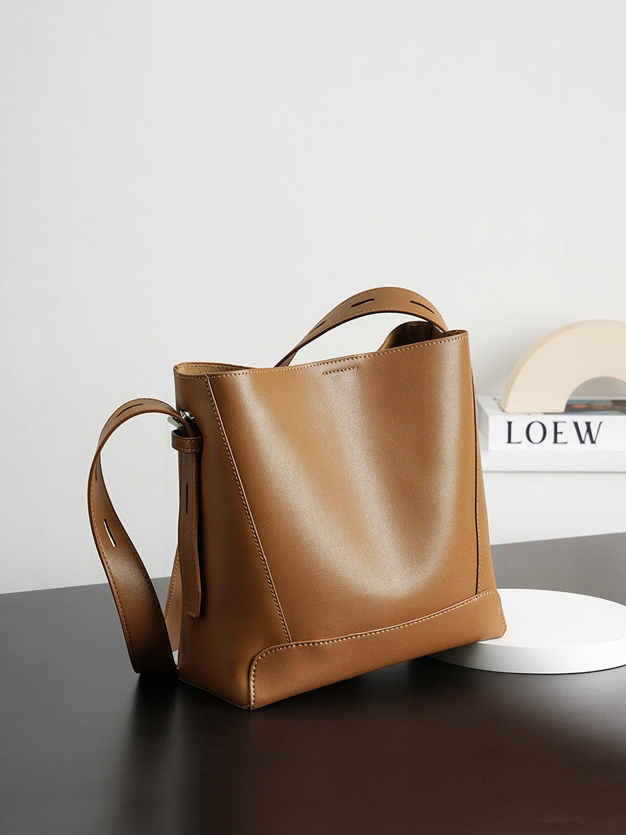 Women's Large-capacity Commute Office Leather Workwear Bucket Bag Drawstring Shoulder Purse Hobo for Everyday Use Travel Premium Versatile