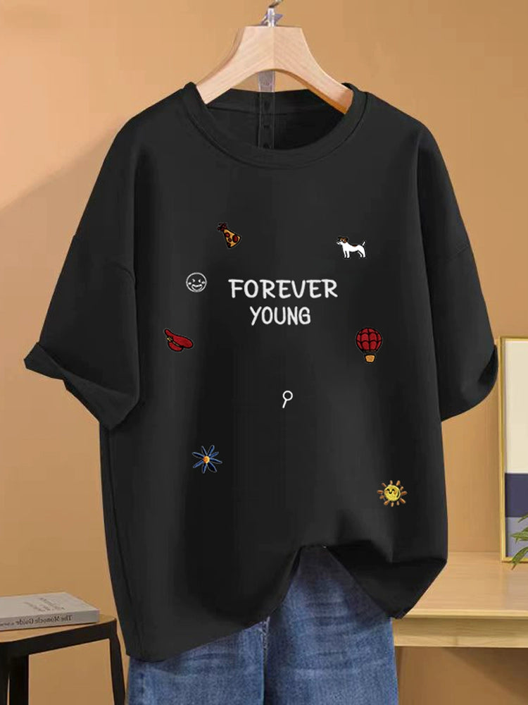 Women's Black Embroidered Plus Size Oversized Cropped T-Shirt Casual Tee for Date Night Streetwear Everyday Wear Summer Weekend
