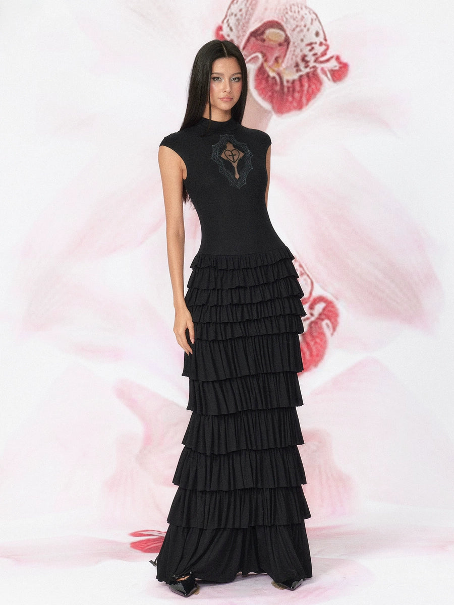 Women's Mock Neck Cake Lace Slim-fit Cutout Dress Party Evening Outfit Day for Office Wedding Guest Date Night Slimming Business Casual Summer Travel