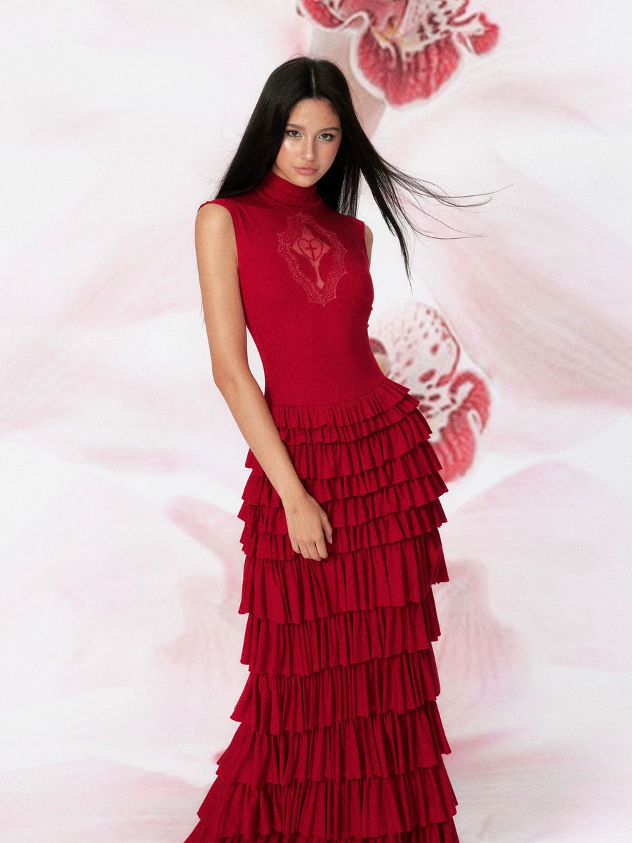 Women's Mock Neck Cake Lace Slim-fit Cutout Dress Party Evening Outfit Day for Office Wedding Guest Date Night Slimming Business Casual Summer Travel