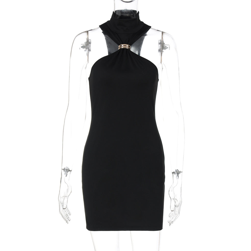 Women's Summer Metal Bodycon Sleeveless High-Waist Halter Evening Dress Cowl Neck Party Dress for Black Tie Wedding Guest Cocktail Prom Spring Summer