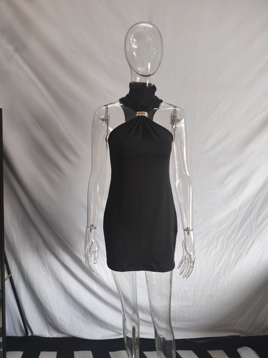 Women's Summer Metal Bodycon Sleeveless High-Waist Halter Evening Dress Cowl Neck Party Dress for Black Tie Wedding Guest Cocktail Prom Spring Summer