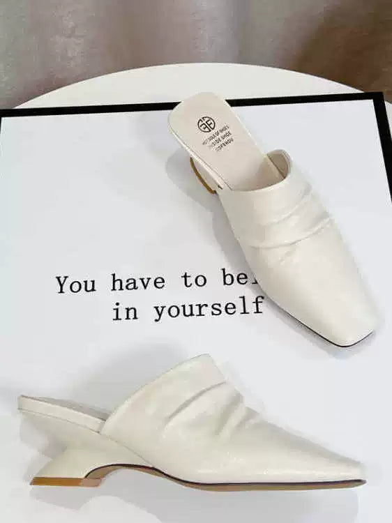Leather Square Toe French-inspired Mule Slippers for Women