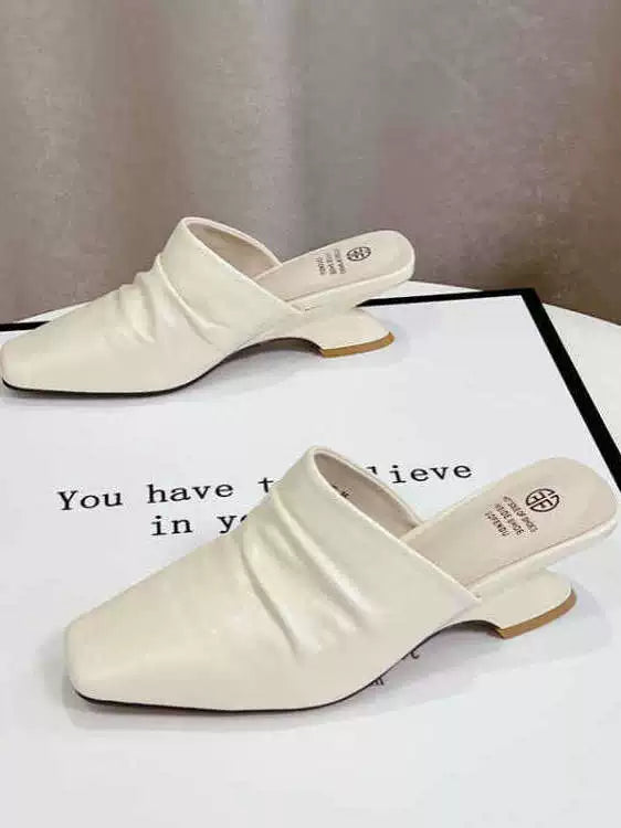 Leather Square Toe French-inspired Mule Slippers for Women