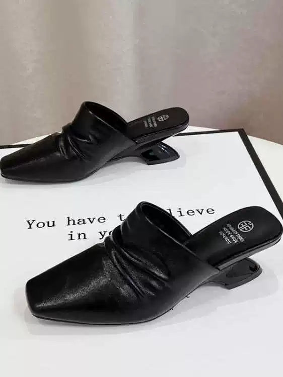 Leather Square Toe French-inspired Mule Slippers for Women