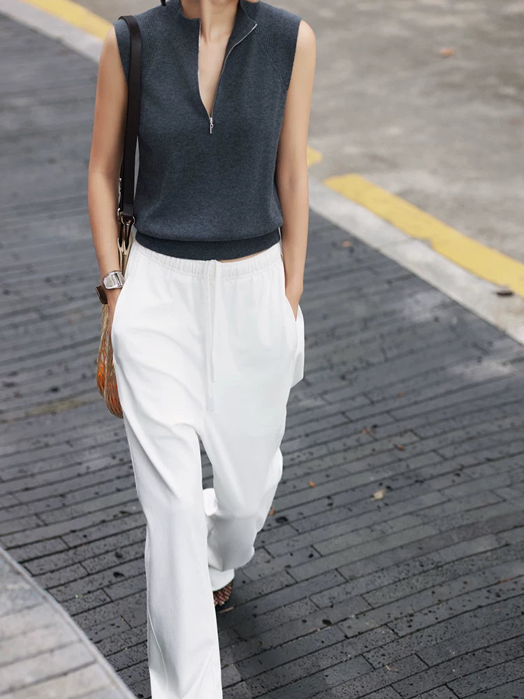 Women's Summer Knit Sleeveless High-Waist Korean-Style Casual Two-Piece Set for Office Workwear Wedding Guest Business Travel Weekend At Home