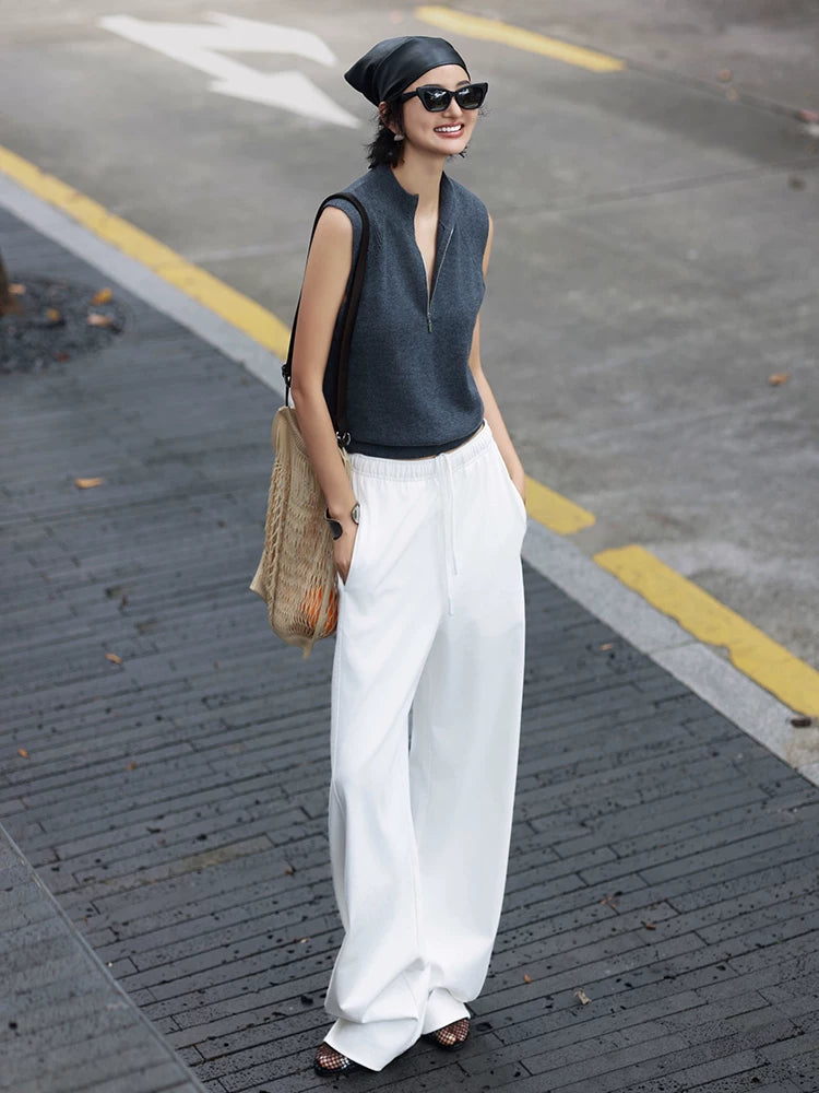 Women's Summer Knit Sleeveless High-Waist Korean-Style Casual Two-Piece Set for Office Workwear Wedding Guest Business Travel Weekend At Home