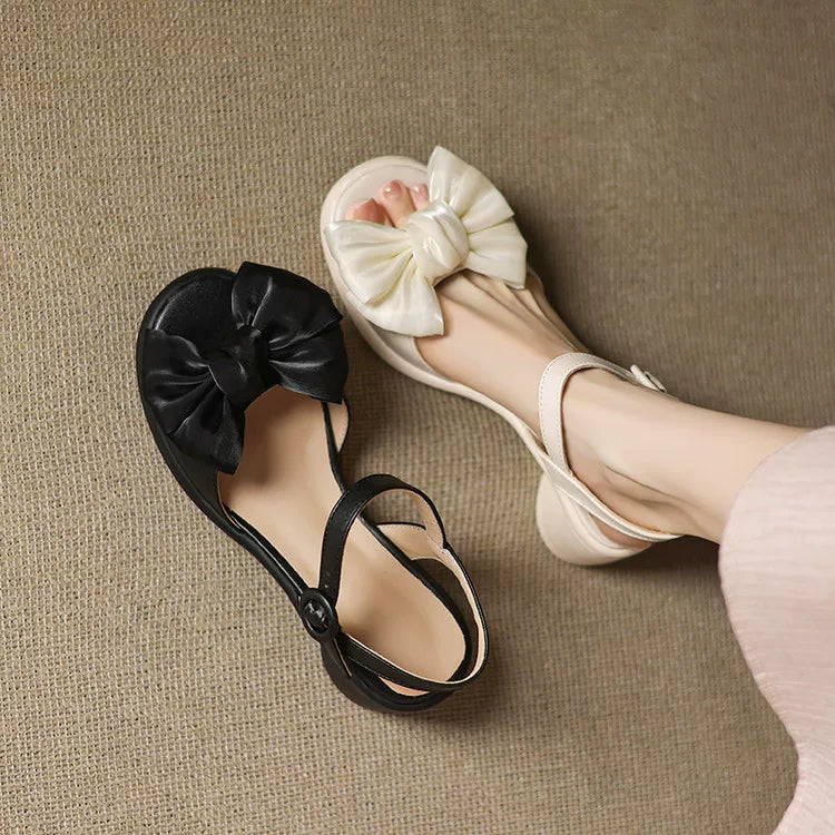 Women's Summer Bow Block Heel Mid Heel Plus Size French-Inspired Sandals for Beach Vacation Everyday Wear Travel Office Spring Summer