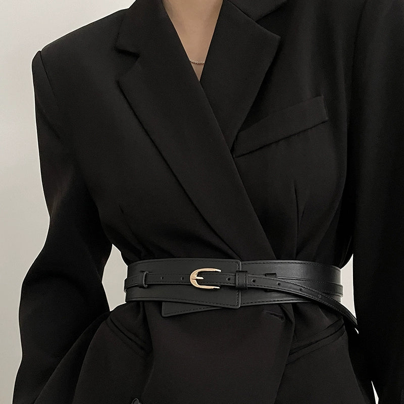 Women's Black Wide Waist Belt Blazer for Date Night Gift Party Everyday Wear Premium Office Vacation