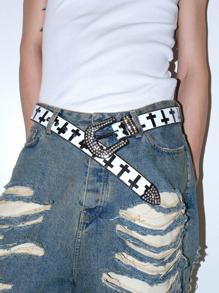 Women's Y2k Punk Rock Subculture American-style Cross Crystal Everyday Jeans Belt for Date Night Gift Party Designer Office Vacation