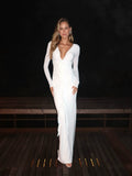 Women's White Maxi Floral Long Sleeve Party Evening Dress Formal Midi Dress for Black Tie Wedding Guest Cocktail Prom Date Night