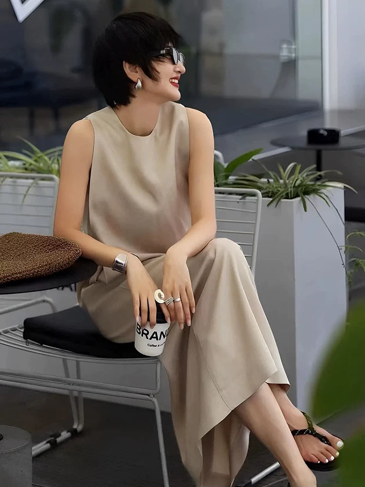 Women's Summer Slit Sleeveless Quiet-Luxury Halter Evening Dress Cowl Neck Party Dress for Black Tie Wedding Guest Cocktail Prom Spring Summer