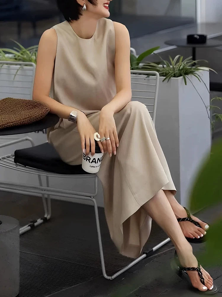 Women's Summer Slit Sleeveless Quiet-Luxury Halter Evening Dress Cowl Neck Party Dress for Black Tie Wedding Guest Cocktail Prom Spring Summer