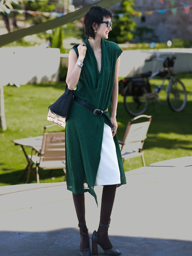 Women's Summer Open-Back High-Waist Cowl-Neck Casual Sleeveless Vest for Office Layering Spring Date Night Holiday Party