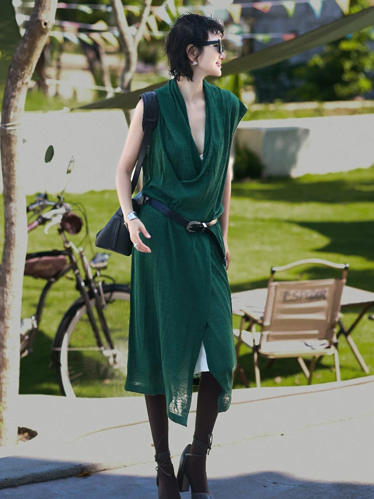 Women's Summer Open-Back High-Waist Cowl-Neck Casual Sleeveless Vest for Office Layering Spring Date Night Holiday Party
